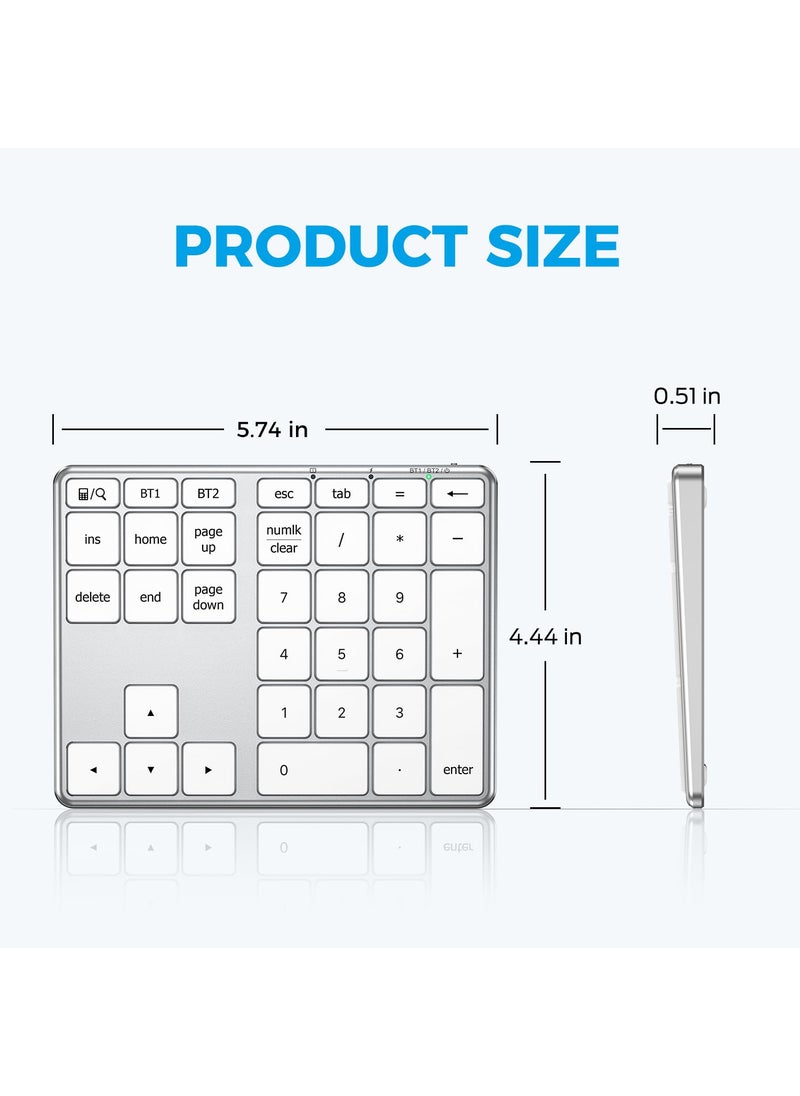 iClever Number Pad for Laptop, Bluetooth Number Pad, USB-C Charge, Aluminum Build, Multi-Device Wireless Number pad for Data Entry, Compatible with Mac, iMac, Tablet, Laptop, PC Desktop