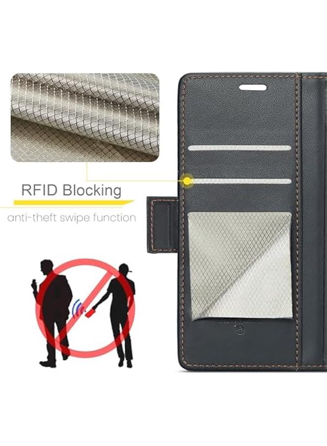 iPhone 16 Pro Max Wallet Case, PU Leather RFID Blocking Folio Flip Kickstand Magnetic Clasp Protective Cover for Men Women - Black 6.9 Inch - Image 4