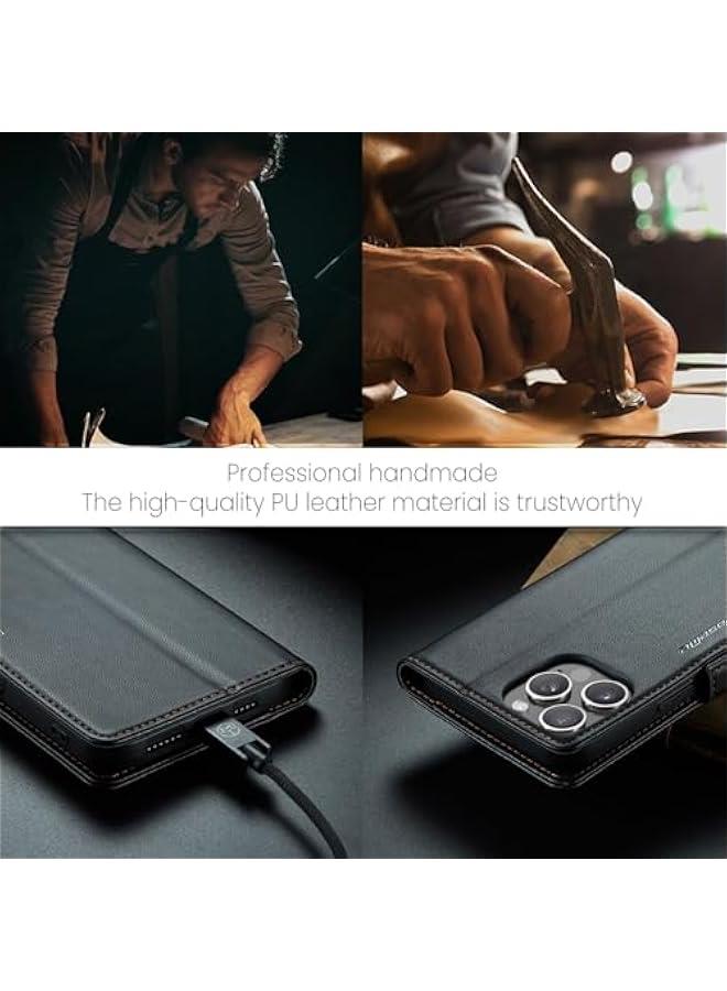 iPhone 16 Pro Max Wallet Case, PU Leather RFID Blocking Folio Flip Kickstand Magnetic Clasp Protective Cover for Men Women - Black 6.9 Inch - Image 5