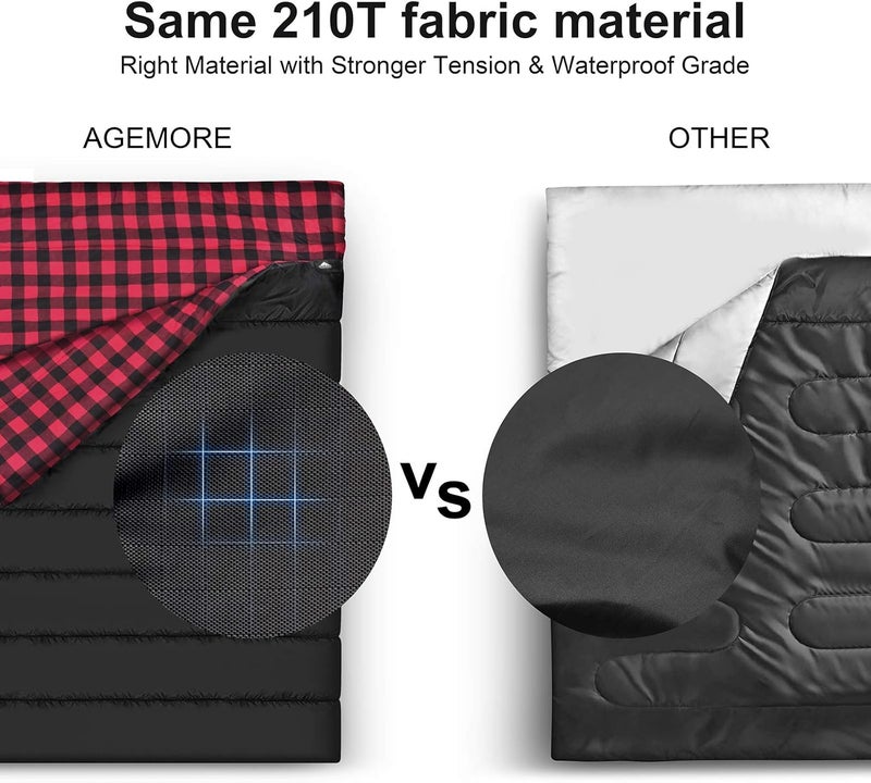 AGEMORE Cotton Flannel Double Sleeping Bag for Camping, Backpacking Or Hiking. Queen Size 2 Person Waterproof Sleeping Bag for Adults Or Teens. Lightweight with Compression Sack - Image 4