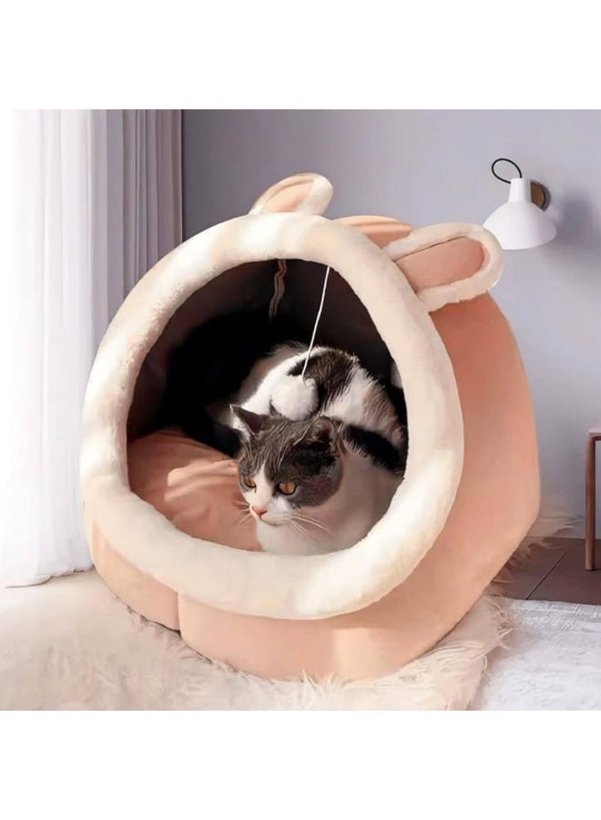 سرير قطط مغلق من الفرو الناعم على شكل كهف دافئ، تصميم مريح للاستخدام داخل المنزل، قابل للضغط والطي لسهولة التخزين، مزوّد بوسادة ناعمة قابلة للإزالة والغسل، قاعدة مانعة للانزلاق لثبات أكبر، مدخل واسع يناسب القطط الكبيرة والصغيرة والكلاب الصغيرة، منزل نوم مريح يمنح حيوانك الأليف راحة تامة، مثالي للاسترخاء اليومي في غرف النوم وغرف المعيشة. - Image 1
