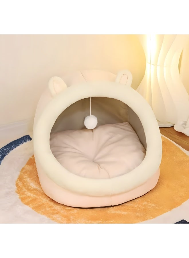 سرير قطط مغلق من الفرو الناعم على شكل كهف دافئ، تصميم مريح للاستخدام داخل المنزل، قابل للضغط والطي لسهولة التخزين، مزوّد بوسادة ناعمة قابلة للإزالة والغسل، قاعدة مانعة للانزلاق لثبات أكبر، مدخل واسع يناسب القطط الكبيرة والصغيرة والكلاب الصغيرة، منزل نوم مريح يمنح حيوانك الأليف راحة تامة، مثالي للاسترخاء اليومي في غرف النوم وغرف المعيشة. - Image 2