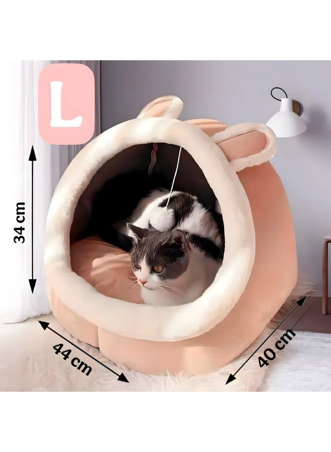 سرير قطط مغلق من الفرو الناعم على شكل كهف دافئ، تصميم مريح للاستخدام داخل المنزل، قابل للضغط والطي لسهولة التخزين، مزوّد بوسادة ناعمة قابلة للإزالة والغسل، قاعدة مانعة للانزلاق لثبات أكبر، مدخل واسع يناسب القطط الكبيرة والصغيرة والكلاب الصغيرة، منزل نوم مريح يمنح حيوانك الأليف راحة تامة، مثالي للاسترخاء اليومي في غرف النوم وغرف المعيشة. - Image 4
