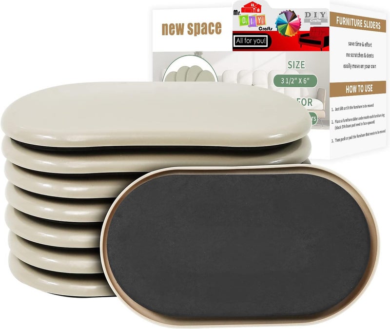 Do It Yourself 4-Pack Large Oval Felt Furniture Sliders, 9-1/2" x 5-3/4" Thick, Reusable, Hardwood, Tile Polished Concrete Wood Floors Indoor Outdoor Home Office, Bedroom Restaurants Easy Glide Furniture Movers (4) - Image 5