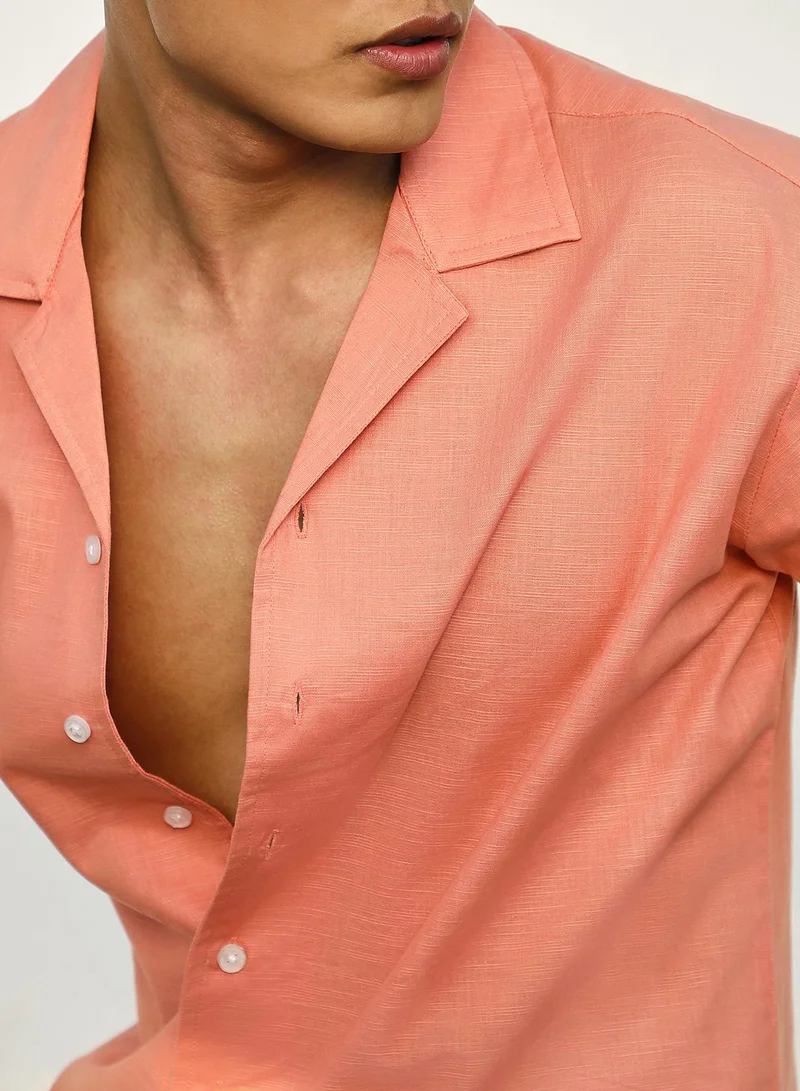 Campus Sutra Men's Tangarine Orange Heathered Shirt