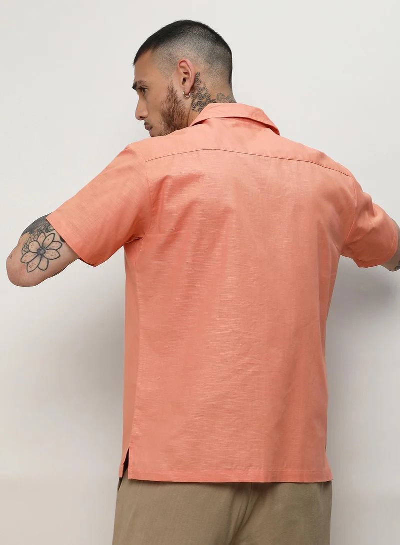 Campus Sutra Men's Tangarine Orange Heathered Shirt