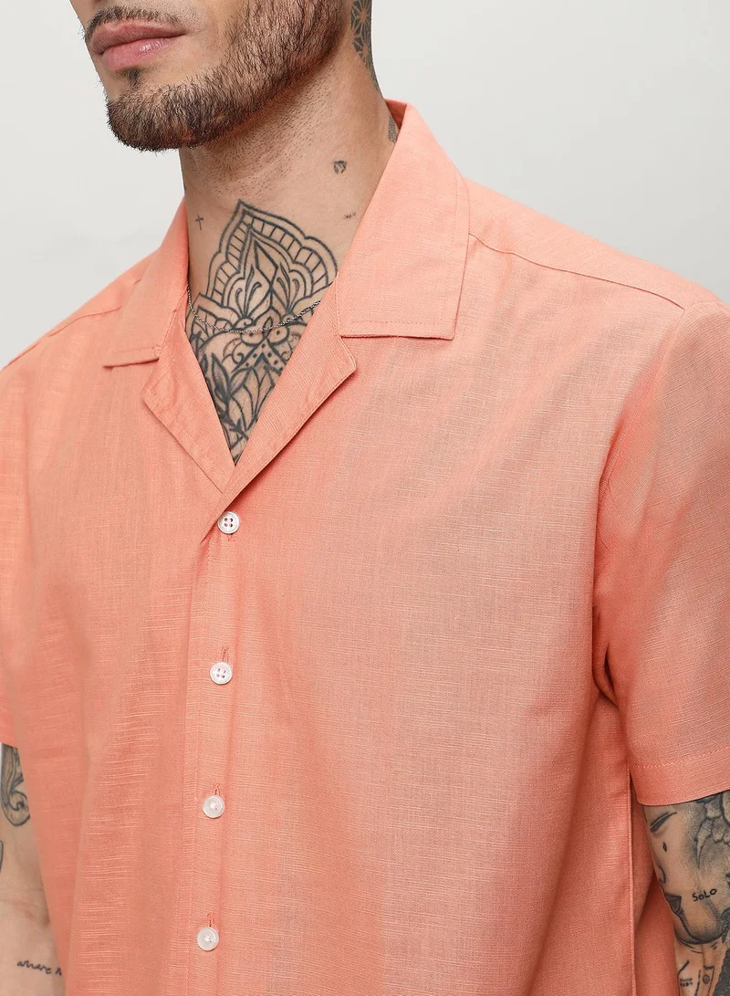 Campus Sutra Men's Tangarine Orange Heathered Shirt