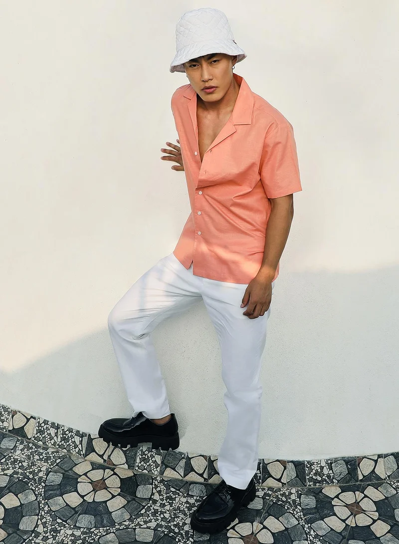 Campus Sutra Men's Tangarine Orange Heathered Shirt