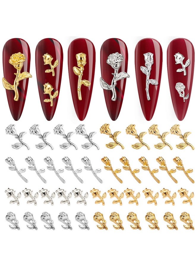 Noverlife 120Pcs 3D Rose Nail Art Charms Flowers Rose Buds/Blooming Nail Art Accessories Decoration Diy Design Nail Art Decals Metallic Gold Alloy Mini Romantic Flowers For Girls Women  - Image 1