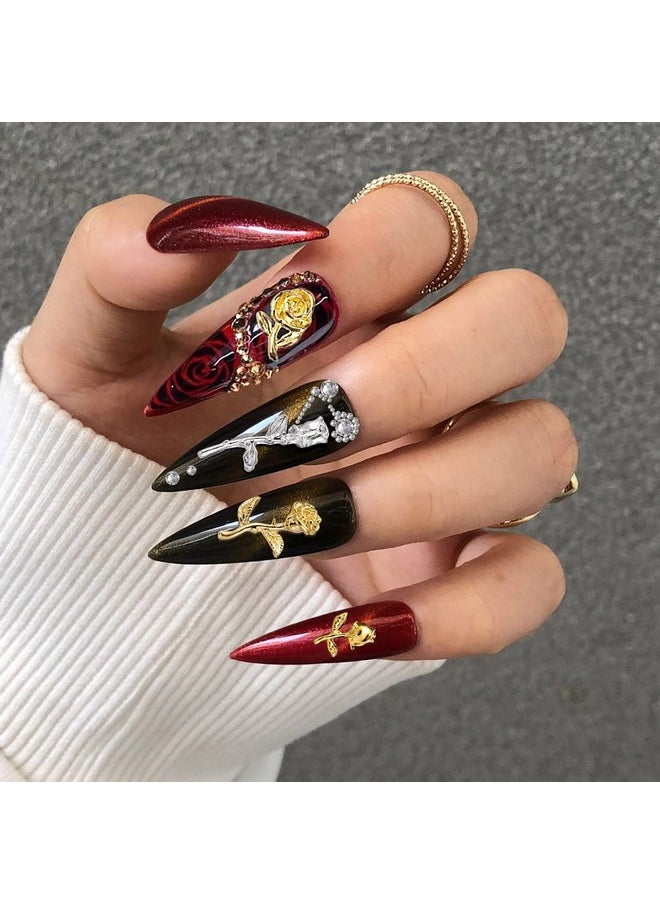 Noverlife 120Pcs 3D Rose Nail Art Charms Flowers Rose Buds/Blooming Nail Art Accessories Decoration Diy Design Nail Art Decals Metallic Gold Alloy Mini Romantic Flowers For Girls Women  - Image 4