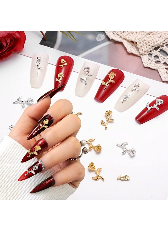 Noverlife 120Pcs 3D Rose Nail Art Charms Flowers Rose Buds/Blooming Nail Art Accessories Decoration Diy Design Nail Art Decals Metallic Gold Alloy Mini Romantic Flowers For Girls Women  - Image 3