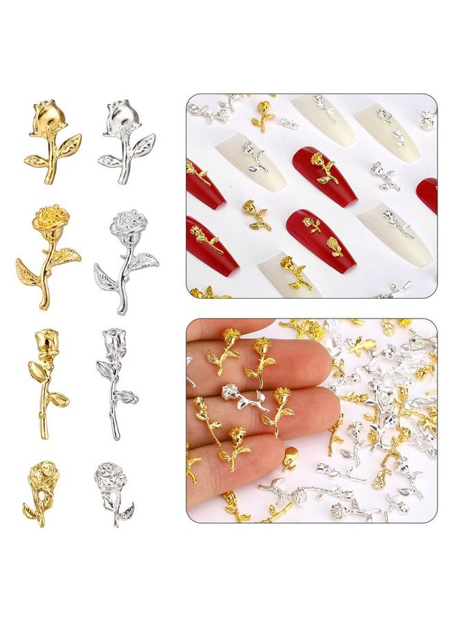 Noverlife 120Pcs 3D Rose Nail Art Charms Flowers Rose Buds/Blooming Nail Art Accessories Decoration Diy Design Nail Art Decals Metallic Gold Alloy Mini Romantic Flowers For Girls Women  - Image 2