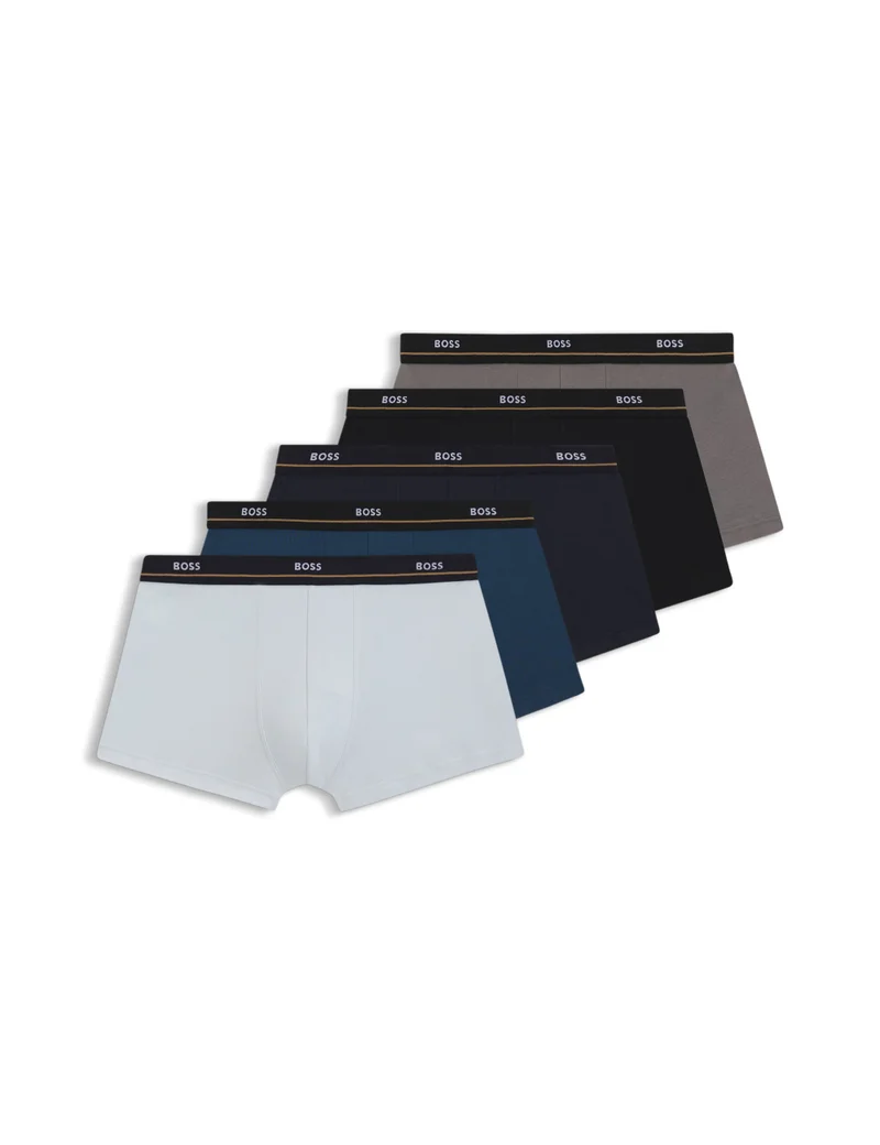 BOSS Five-pack of stretch-cotton trunks with logo waistbands