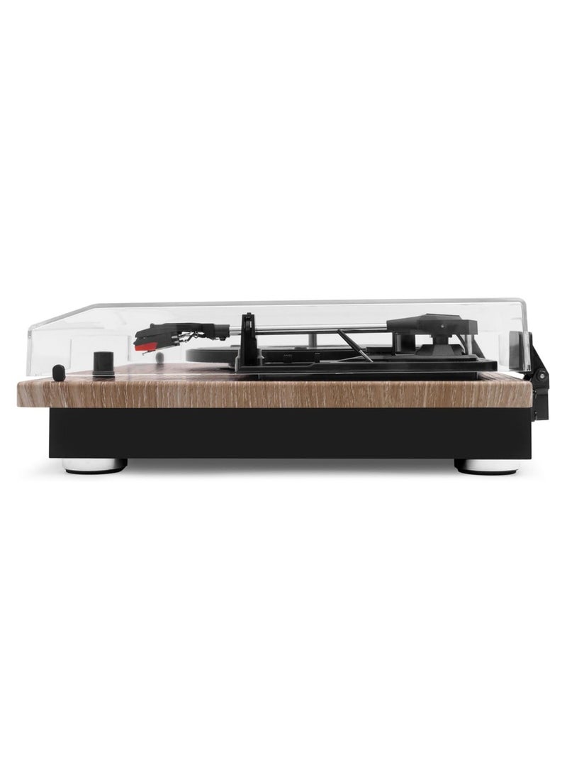 VICTROLA - Victrola Montauk Vinyl Record Player, Oak Finish, 3-Speed Belt Driven Turntable with Stereo Bluetooth Speaker Pair, RCA Output and 3.5mm Headphone Jack, Removable Dust Cover - Image 1