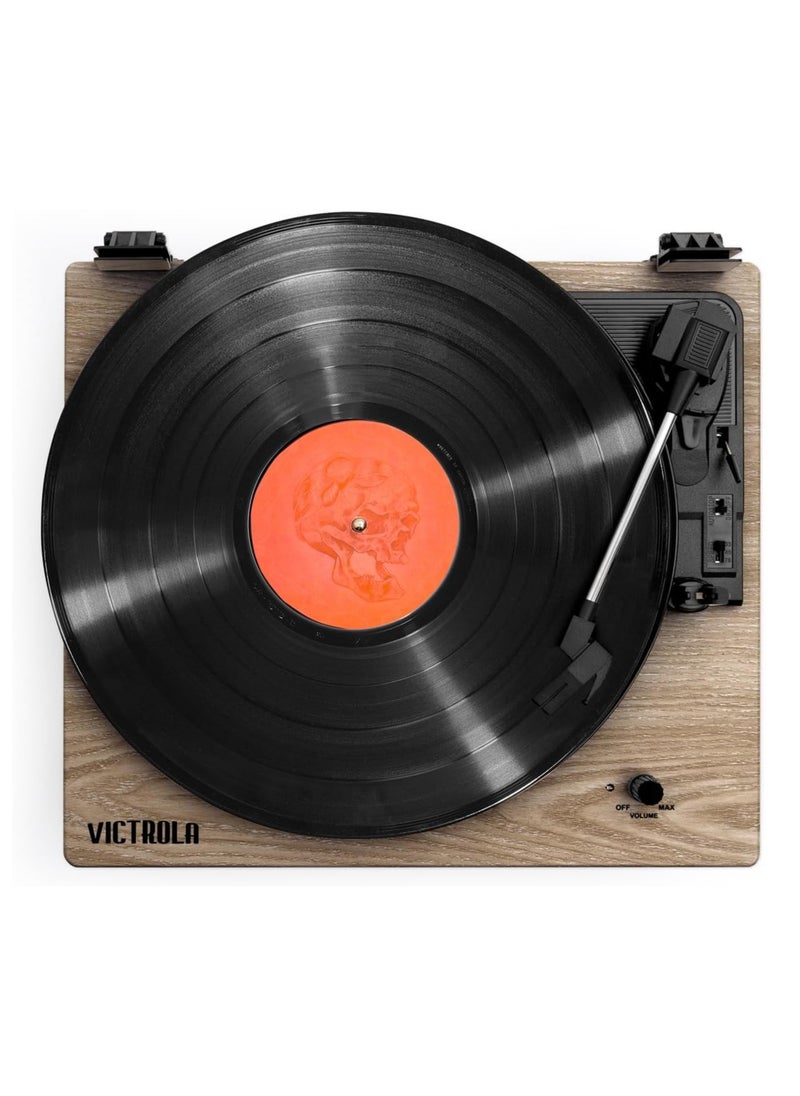 VICTROLA - Victrola Montauk Vinyl Record Player, Oak Finish, 3-Speed Belt Driven Turntable with Stereo Bluetooth Speaker Pair, RCA Output and 3.5mm Headphone Jack, Removable Dust Cover - Image 1