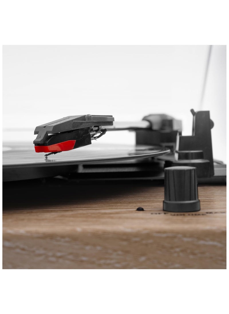 VICTROLA - Victrola Montauk Vinyl Record Player, Oak Finish, 3-Speed Belt Driven Turntable with Stereo Bluetooth Speaker Pair, RCA Output and 3.5mm Headphone Jack, Removable Dust Cover - Image 1