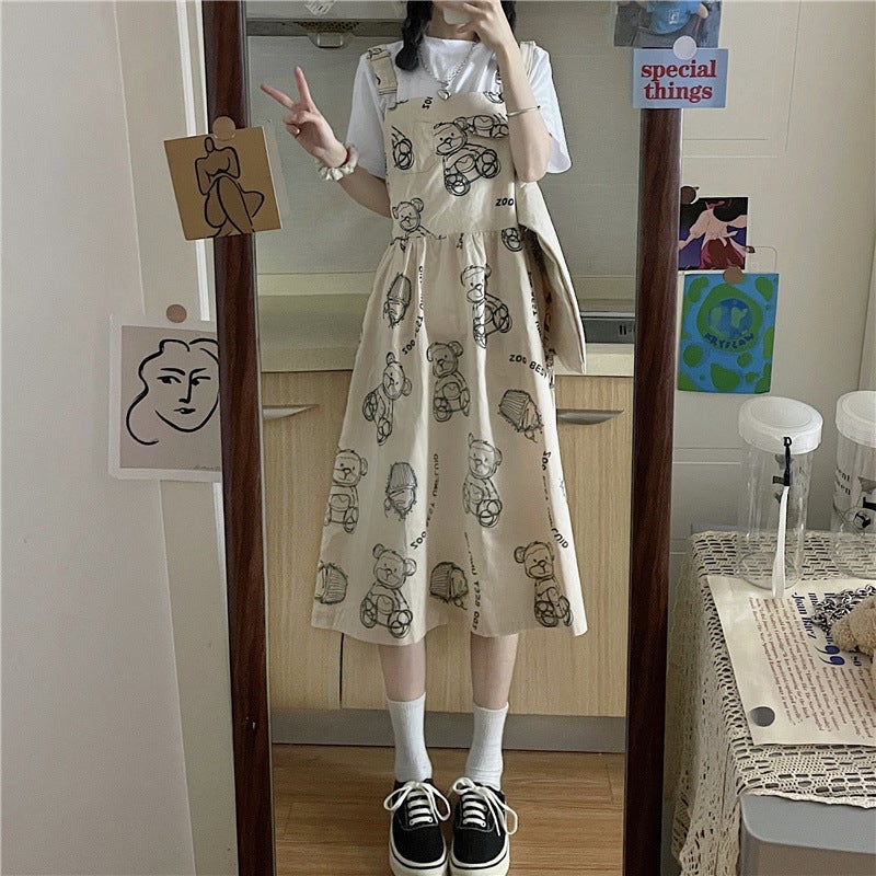 T-shirt two-piece fashion age-reducing suit fat sister Summer loose slimming large size strap dress wholesale One-Piece Strand Skirt
