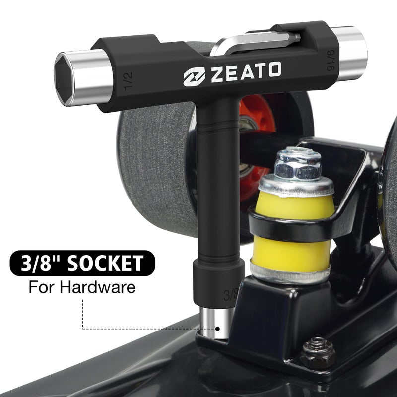 Zeato All-in-One Skate Tools Multi-Function Portable Skateboard T Tool Accessory with T-Type Allen Key and L-Type Phillips Head Wrench Screwdriver - Black - Image 5