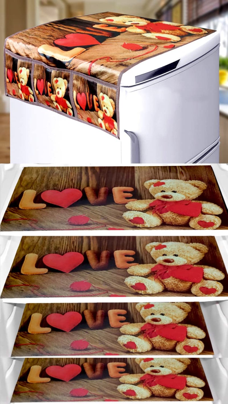 KANUSHI Industries® 1Pc Fridge Cover for Top with 6 Utility Pockets + Taddy Design 4 Fridge Mats (FRI-TADDY-TOP+M-29-04) - Image 1