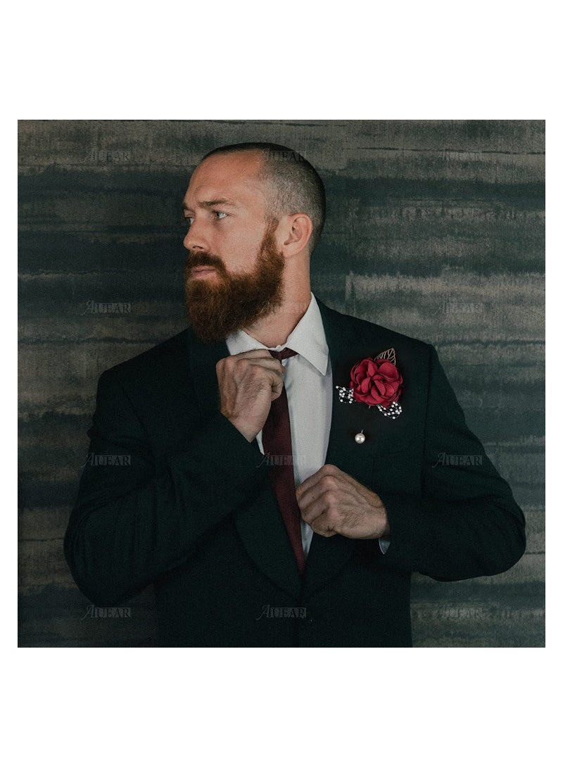 SYOSI 4 Pack w i n e Red Rose Groom Flowers Boutonniere Pearl Groomsmen Brooch for Party Decoration Party Decoration - Image 2