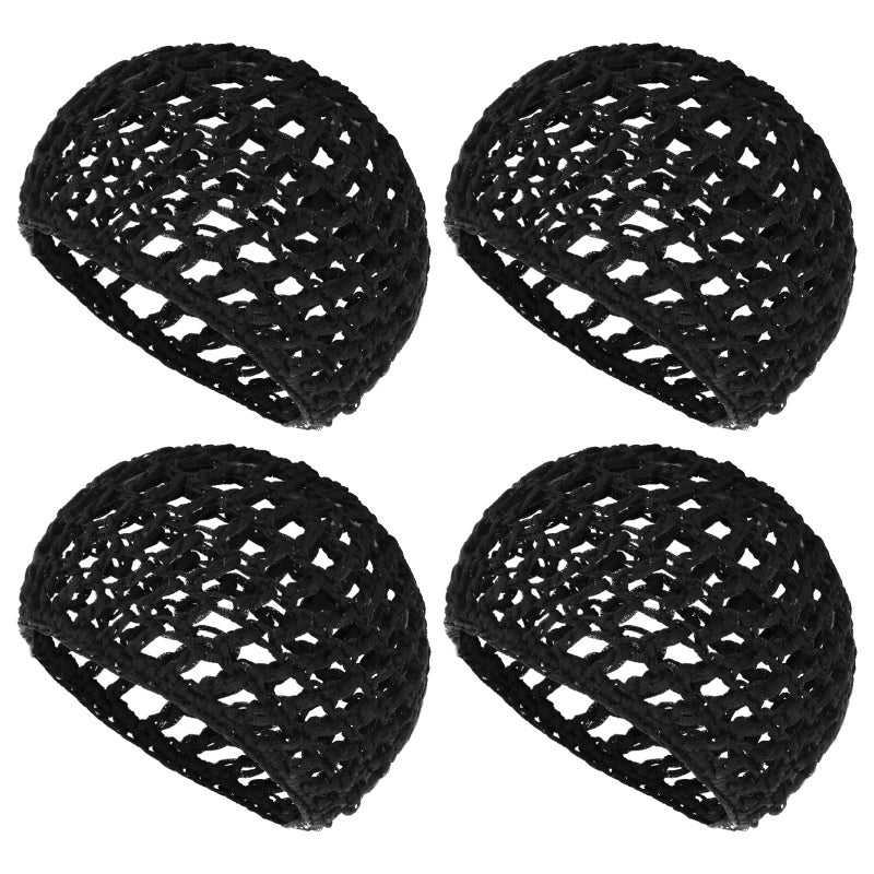 WLLHYF 4 Pack Hair Nets Cap Crochet Knit Snood Bonnets Sleeping Hairnet Fitted Hair Cover Wrap Comfortable Haircare Wave Cap for Keep Curls Ballet Serving Shower Bath Head Circumference 2022in