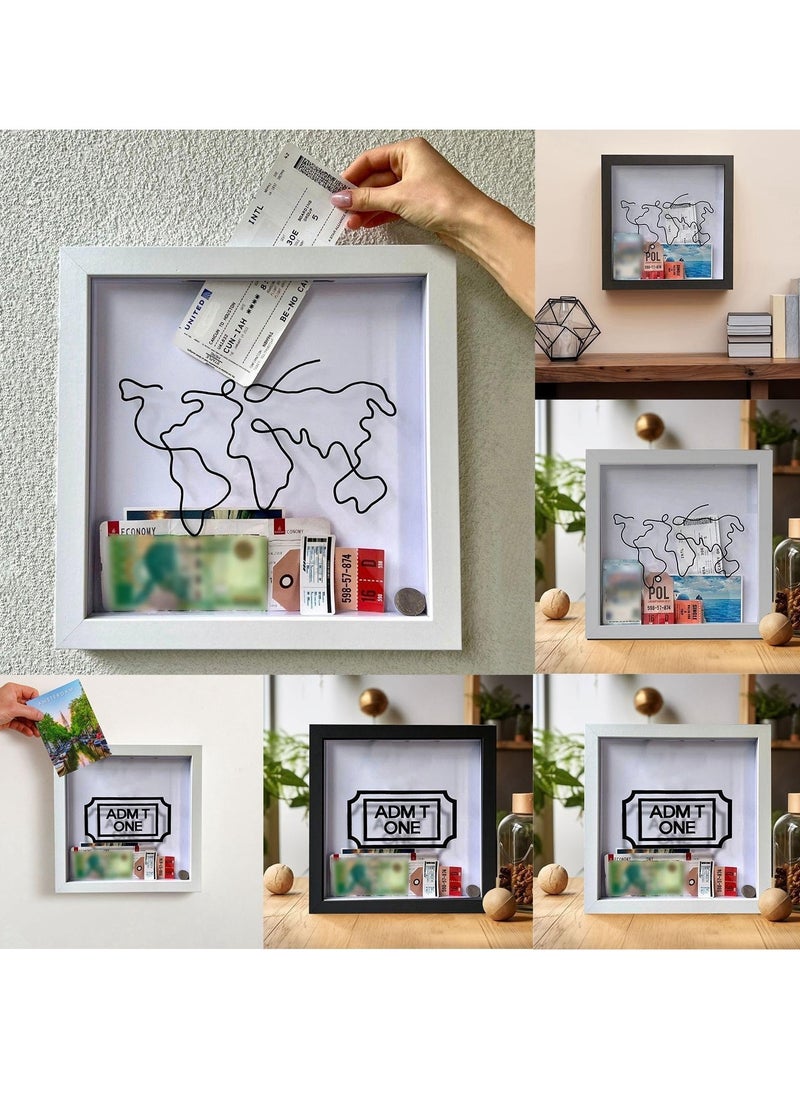 SYOSI Adventure Archive Box Travel Shadow Box Personal Travel Adventure Archive Souvenir Storage Box Couple Travel Adventure Photo Record Wall Decoration for Any Size Tickets Display Case 29x29cm White  - Image 3