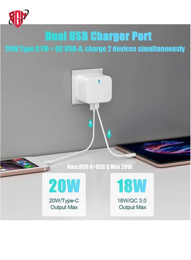 BGM USB C Charger 20W Fast Charge Wall Plug, 2 Ports PD&QC 3.0 Fast Charger Plug Compatible for iPhone 13/13 Pro 12/12 Pro/12 Pro Max/11/XS/XR, iPad, Galaxy, Huawei etc  - Image 2