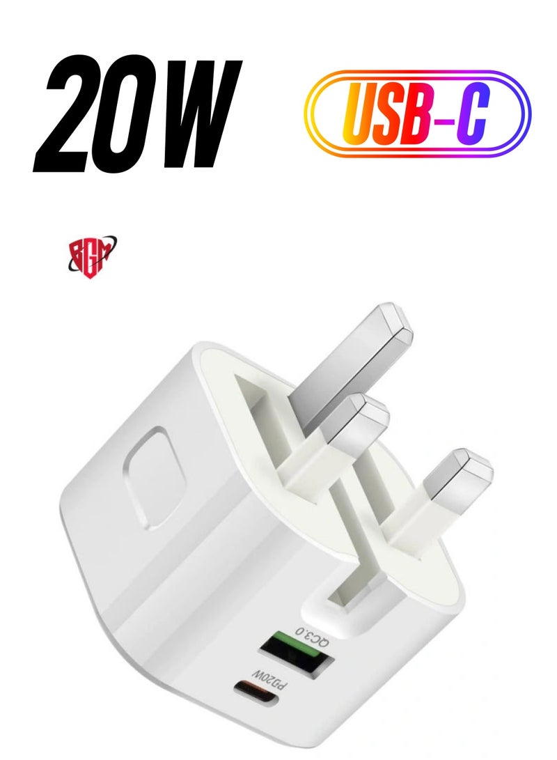 BGM USB C Charger 20W Fast Charge Wall Plug, 2 Ports PD&QC 3.0 Fast Charger Plug Compatible for iPhone 13/13 Pro 12/12 Pro/12 Pro Max/11/XS/XR, iPad, Galaxy, Huawei etc  - Image 1