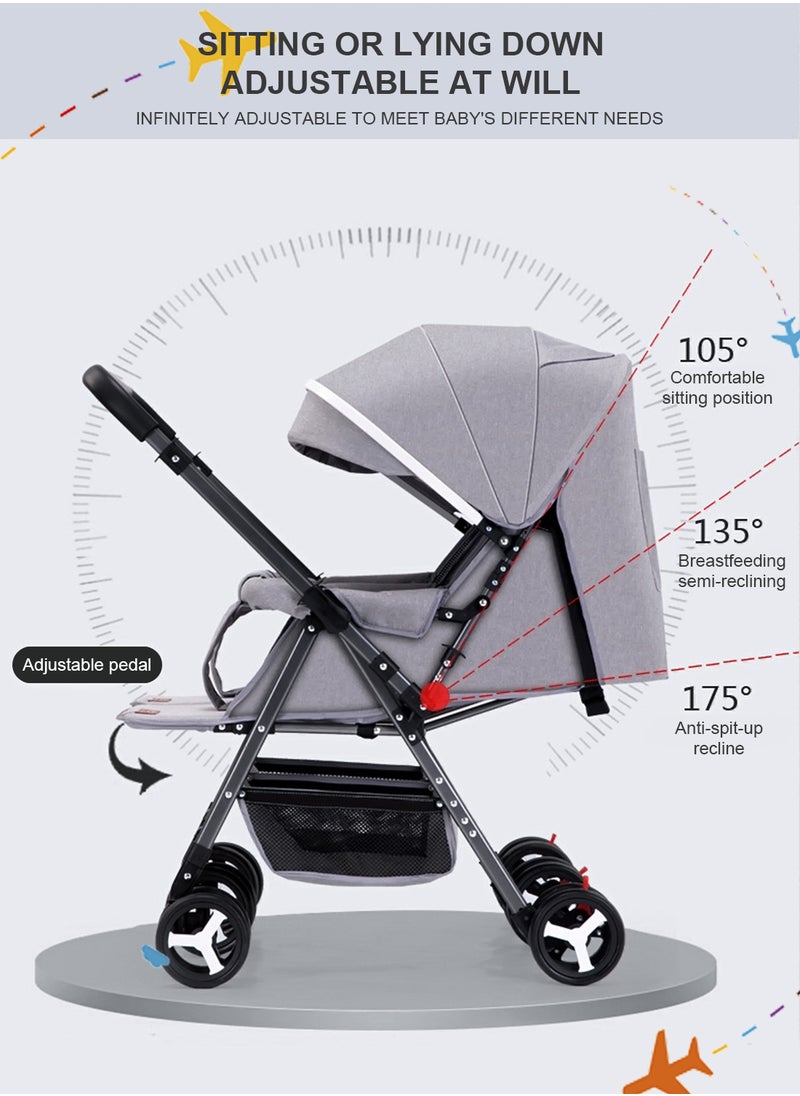 MaBaby - Baby Twin Stroller, Side By Side, Lightweight Double Stroller, Pushchair For Twin,Adjustable Canopy And Bassinet-grey - Image 1