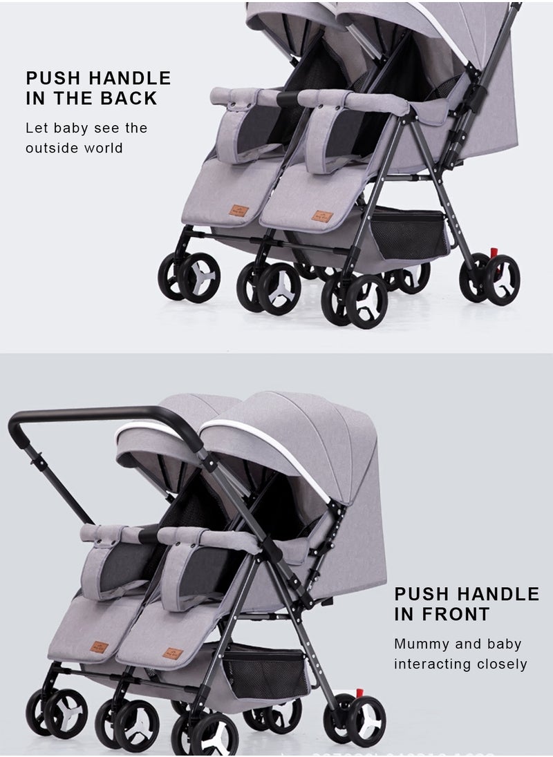 MaBaby - Baby Twin Stroller, Side By Side, Lightweight Double Stroller, Pushchair For Twin,Adjustable Canopy And Bassinet-grey - Image 1