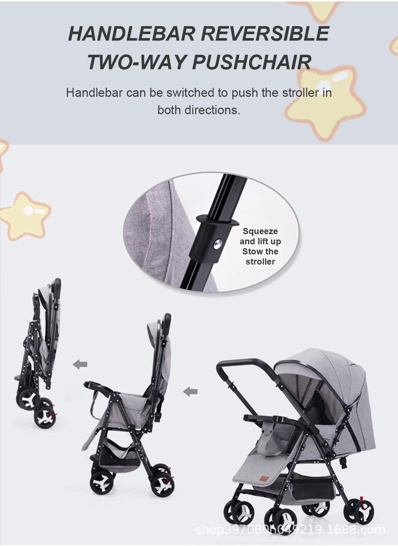 MaBaby - Baby Twin Stroller, Side By Side, Lightweight Double Stroller, Pushchair For Twin,Adjustable Canopy And Bassinet-grey - Image 1