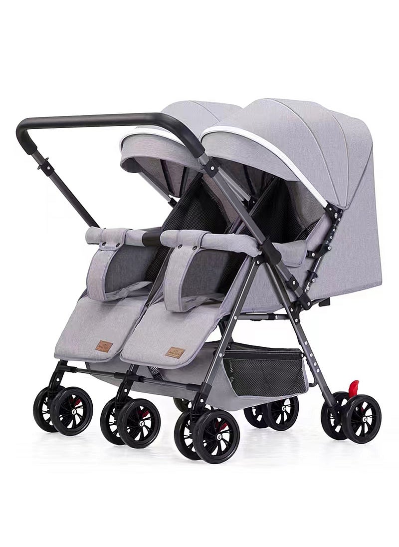 MaBaby - Baby Twin Stroller, Side By Side, Lightweight Double Stroller, Pushchair For Twin,Adjustable Canopy And Bassinet-grey - Image 1