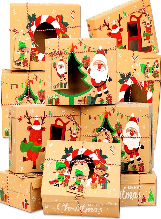 Parma77 12PCS Christmas Cookie Boxes, 8.6" x 5.9" x2.7" Holiday Treat Cookie Tin with Window, Christmas Treat Boxes for Donuts Cupcake Candy Gift Giving - Image 1