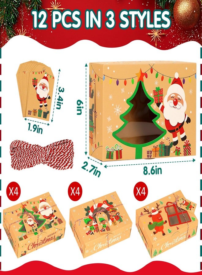Parma77 12PCS Christmas Cookie Boxes, 8.6" x 5.9" x2.7" Holiday Treat Cookie Tin with Window, Christmas Treat Boxes for Donuts Cupcake Candy Gift Giving - Image 2