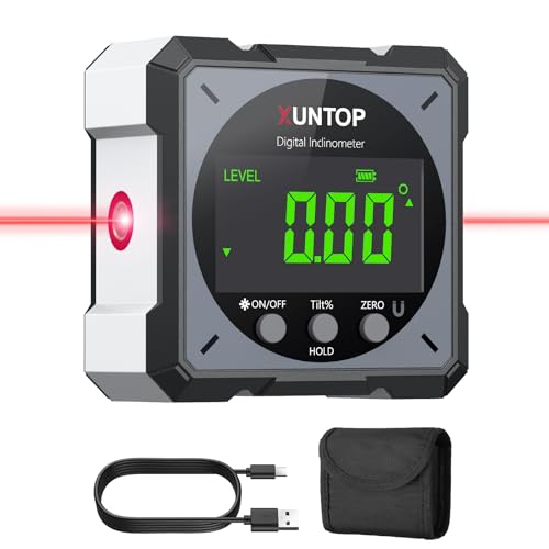 XUNTOP USB Charging Digital Level Box Angle Finder with Laser (Class 2, <1mW Output), 4-Side Strong Magnetic Angle Gauge IP54 Waterproof Inclinometer Level, Saving Effort Hanging Decorations-Gray - Image 1