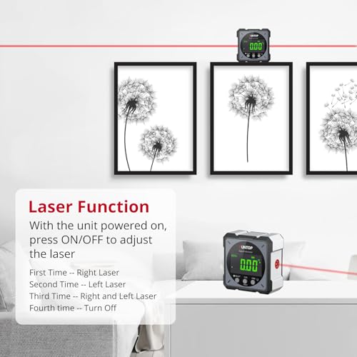 XUNTOP USB Charging Digital Level Box Angle Finder with Laser (Class 2, <1mW Output), 4-Side Strong Magnetic Angle Gauge IP54 Waterproof Inclinometer Level, Saving Effort Hanging Decorations-Gray - Image 4