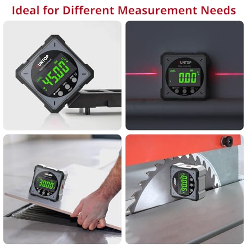XUNTOP USB Charging Digital Level Box Angle Finder with Laser (Class 2, <1mW Output), 4-Side Strong Magnetic Angle Gauge IP54 Waterproof Inclinometer Level, Saving Effort Hanging Decorations-Gray - Image 2
