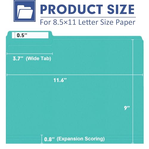 PANDRI File Folder, PANDRI 120 Pack File Folder, 1/3 Cut Tab, Letter Size, Filing Folder for Office School Business, Aqua - Image 2