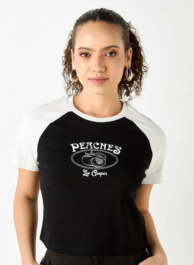 Lee Cooper Graphic Print Crop T-shirt with Raglan Sleeves