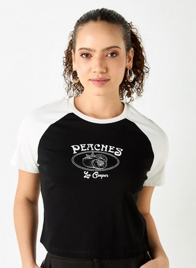 Lee Cooper Graphic Print Crop T-shirt with Raglan Sleeves - Image 1