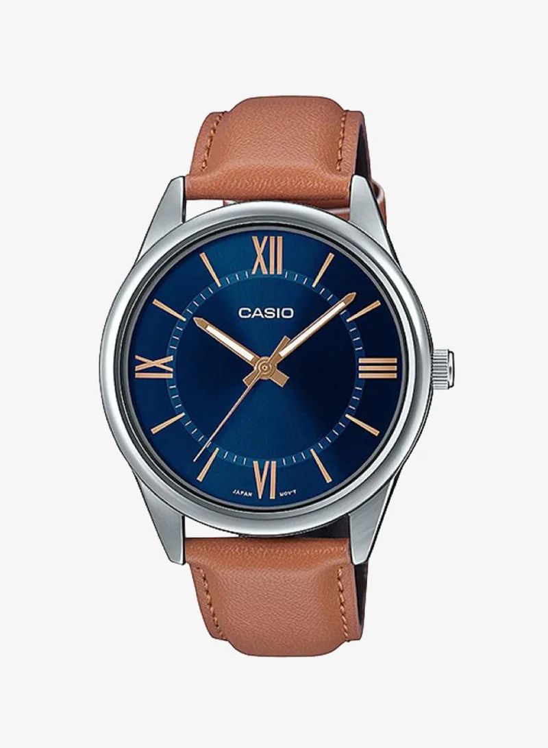 Casio Men's Leather Analog Watch MTP-V005L-2B5UDF - 40 mm
