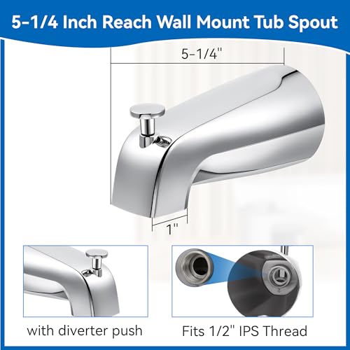 Dreyoo 5 14 Inch Bathroom Tub Spout Compatible with Westbrass E531D1F62 Fits Wall Front Mount Tub Spout with Shower Diverter 12 IPS Inside Thread Bathtub Faucet Chrome - Image 3