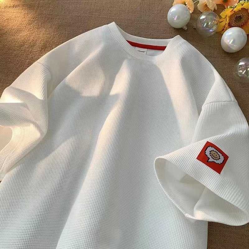 Source Manufacturers Short-Sleeved T-Shirt Boys Waffle Loose Five-Point Sleeve Heavy Teenage Half-Sleeve Upper Clothes - Image 2