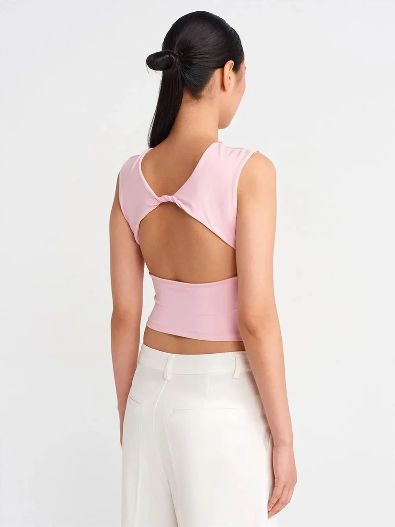 ديلفين Dilvin Women's Slim-fit Cut-out Crop Blouse