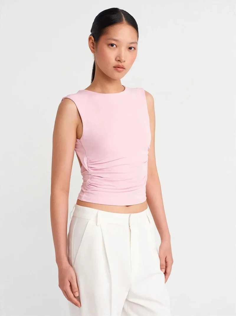 ديلفين Dilvin Women's Slim-fit Cut-out Crop Blouse