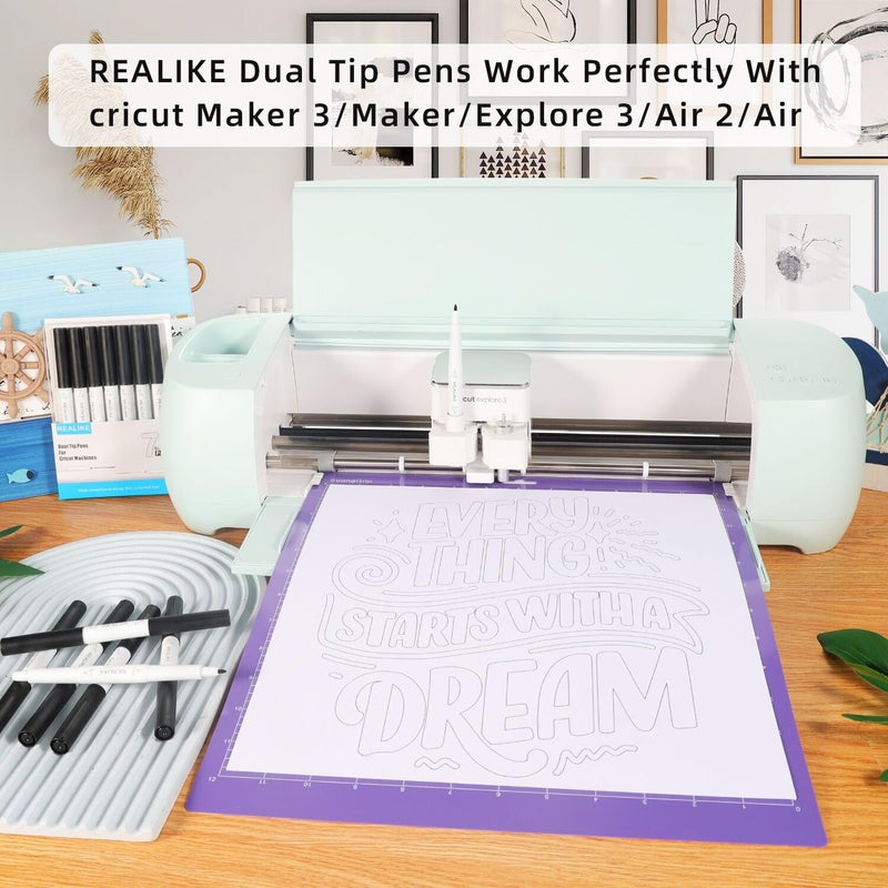 REALIKE Dual Tip Pens for Cricut Maker 3/Maker/Explore 3/Air 2/Air, Black Pens Set of 7 Pack Dual Tip Marker Fine Point Pen Writing Drawing Accessories for Cricut Machine (0.4 Tip & 1.0 Tip) - Image 2
