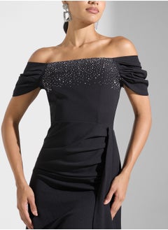 Ella Limited Edition Off Shoulder Dress With Embellished Bodice & Slit  - Image 3