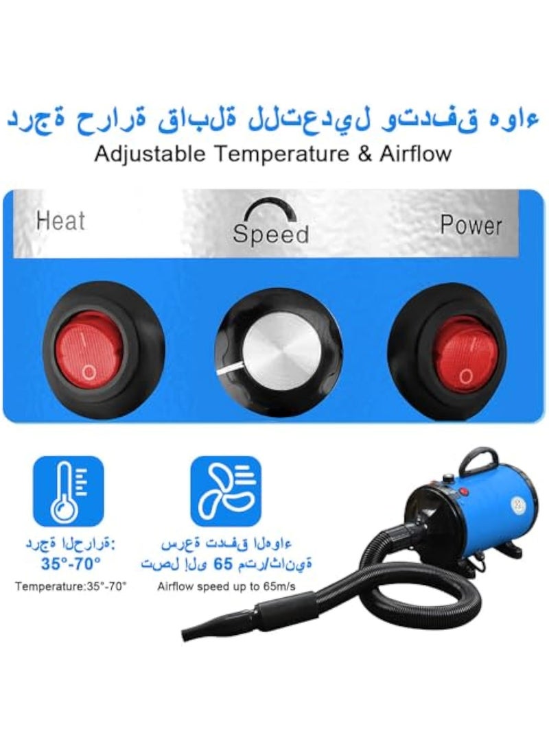 Arabest Pet Hair Dryer Blower Blowing Machine Hair Drying for Dog Cat Grooming Fur Blaster High Velocity Powerful Hairdryer with 3 Nozzles (Blue) - Image 3