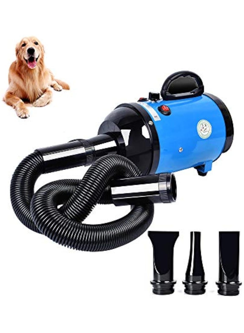 Arabest Pet Hair Dryer Blower Blowing Machine Hair Drying for Dog Cat Grooming Fur Blaster High Velocity Powerful Hairdryer with 3 Nozzles (Blue) - Image 1