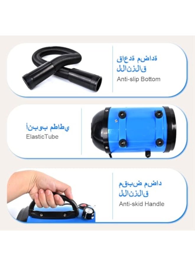 Arabest Pet Hair Dryer Blower Blowing Machine Hair Drying for Dog Cat Grooming Fur Blaster High Velocity Powerful Hairdryer with 3 Nozzles (Blue) - Image 5